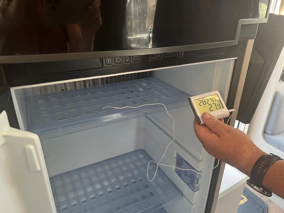 Testing the operating temperature of a caravan fridge